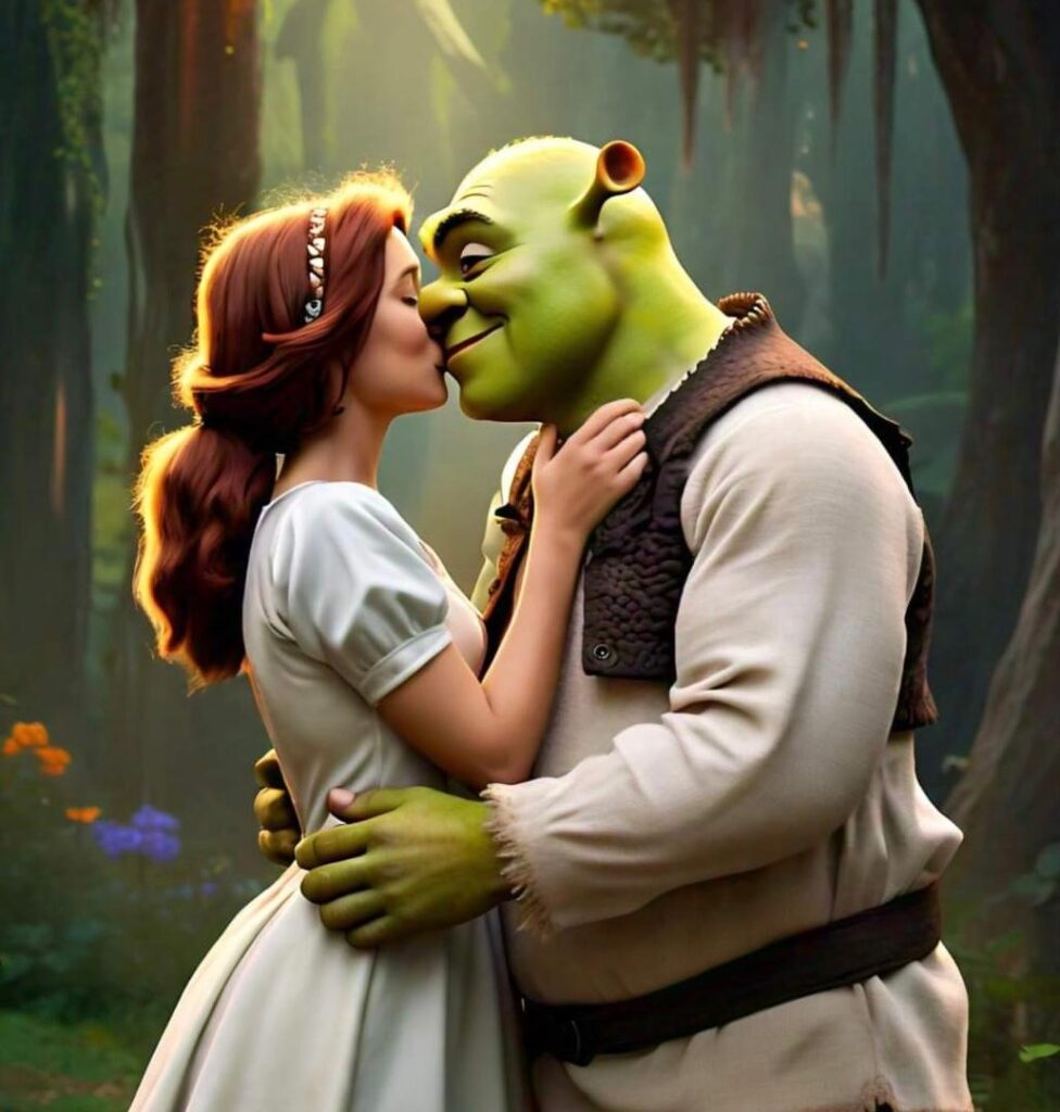 Shrek giving true kiss of love to Fiona