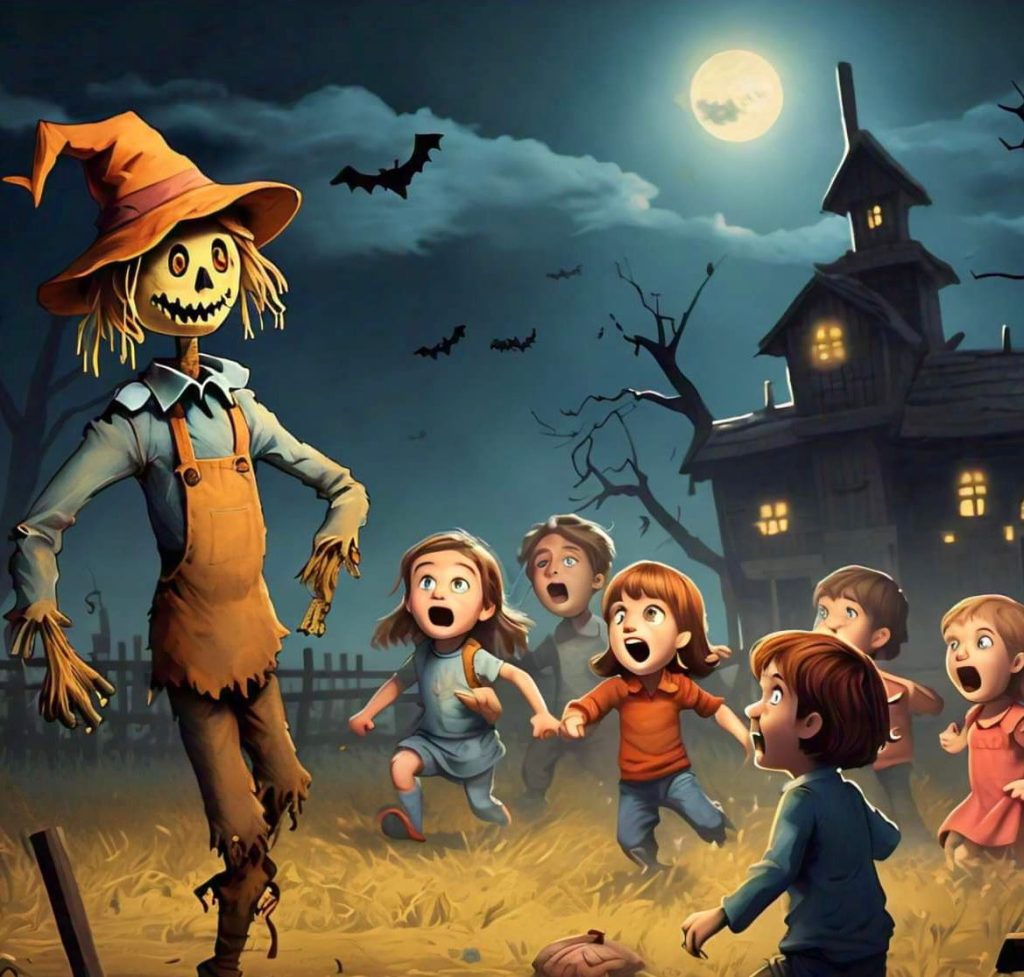 Kids Escaping From The Scarecrow, A Halloween story for kids