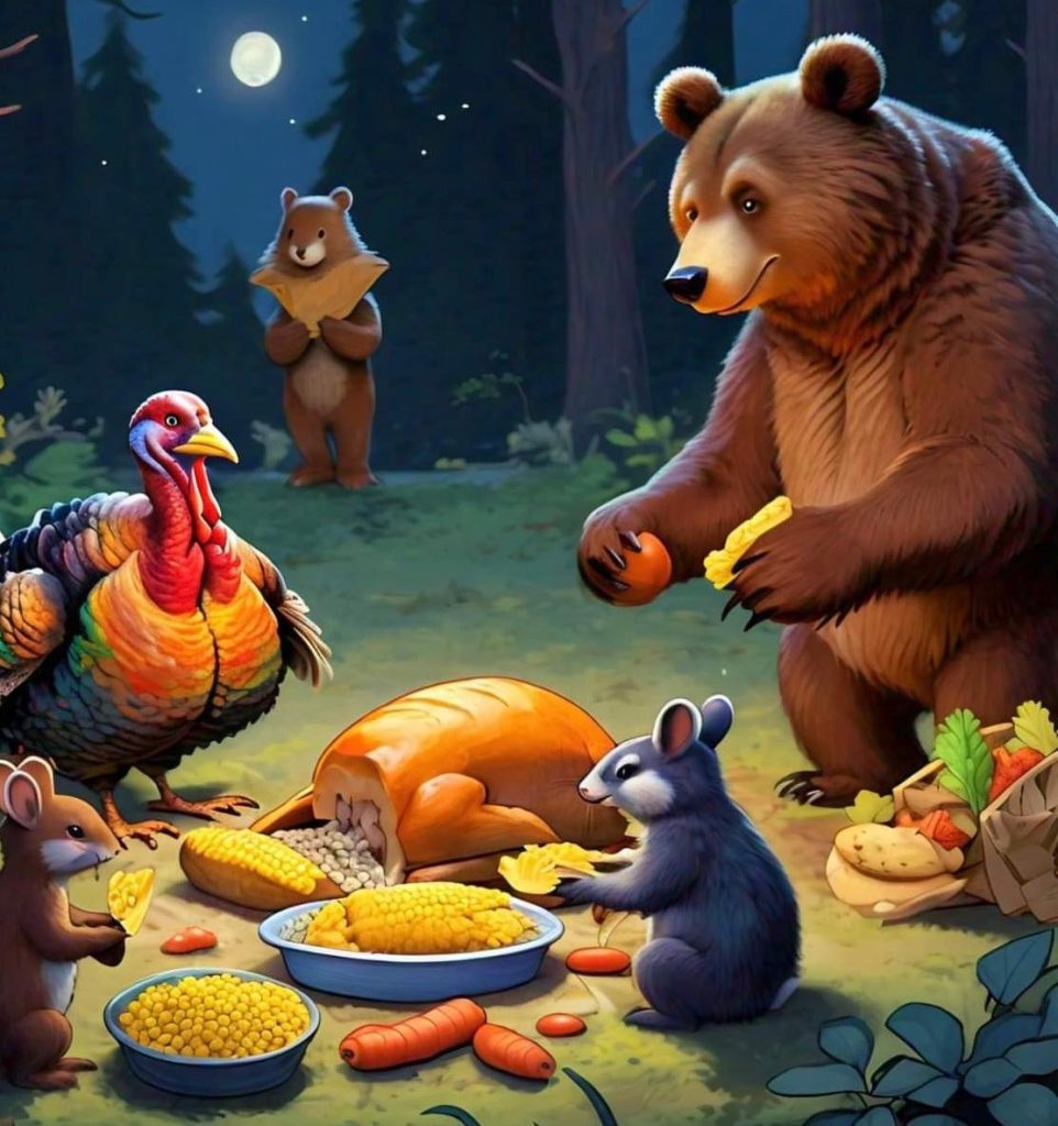 Friends Bring Food to Share, a thanksgiving story for kids.