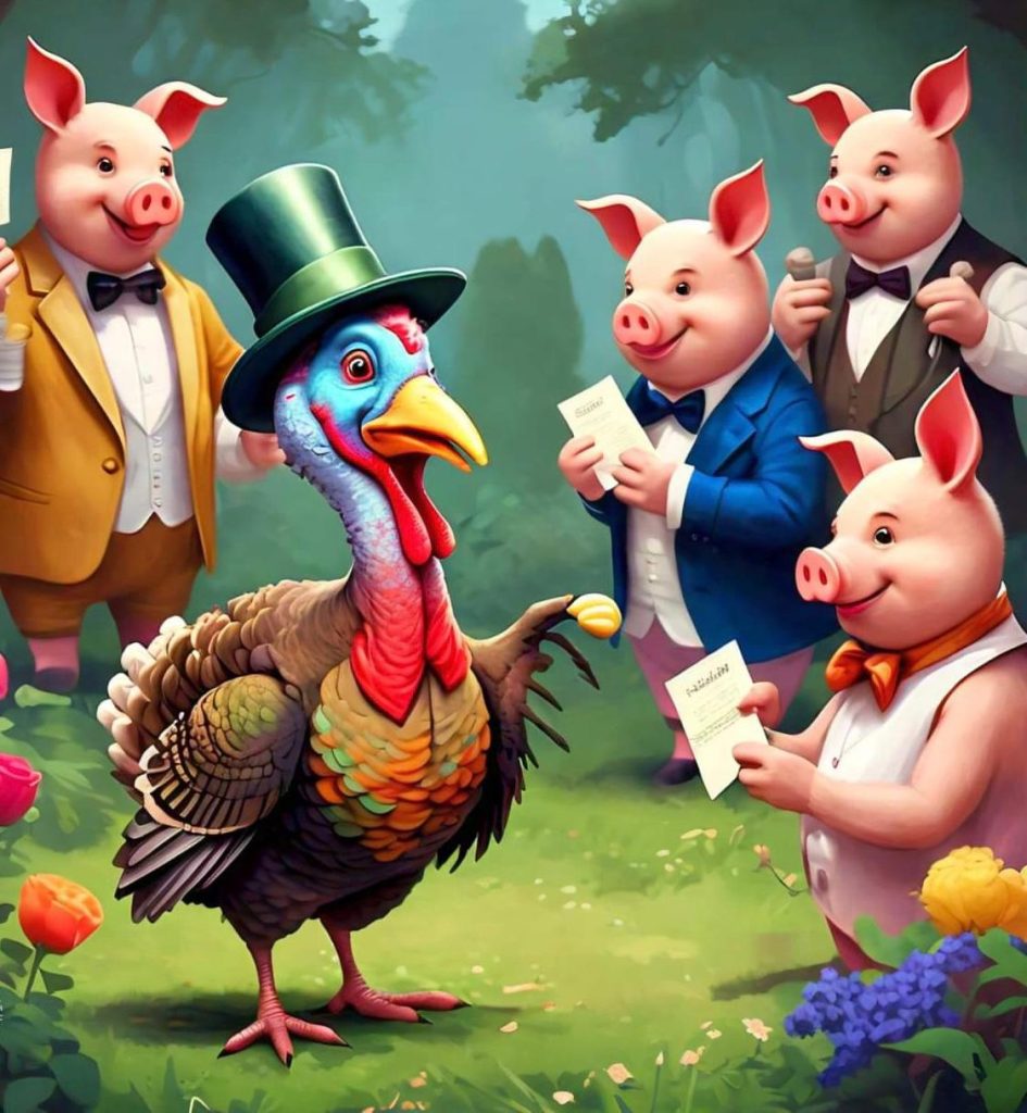 He first went to Mrs. Pig's house, A thanksgiving day story for kids