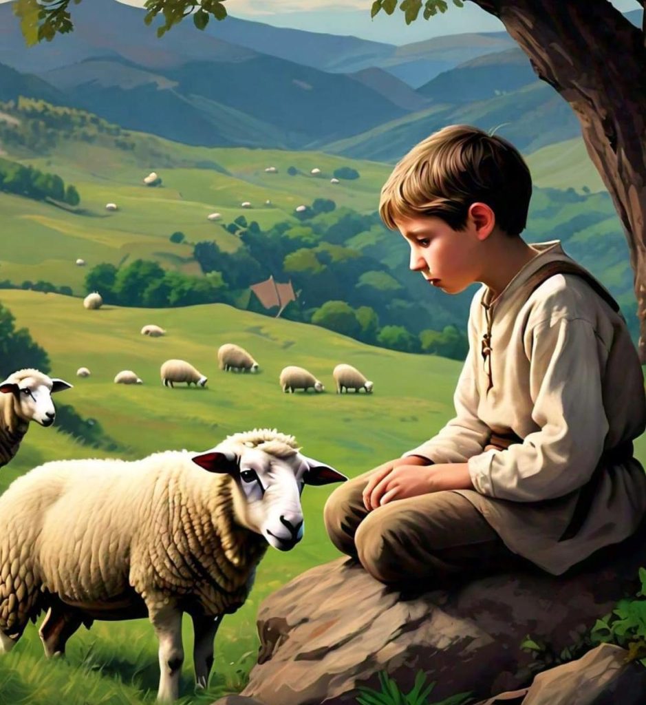 The Young Shepherd, story of the boy who cried wolf