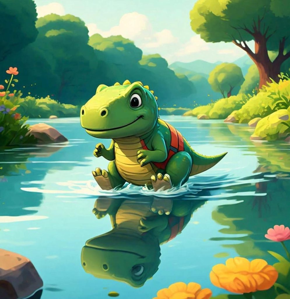 Dino crossing river, A best short story for kids.