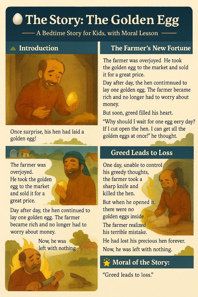 summary of the story, a hen that lays golden eggs.